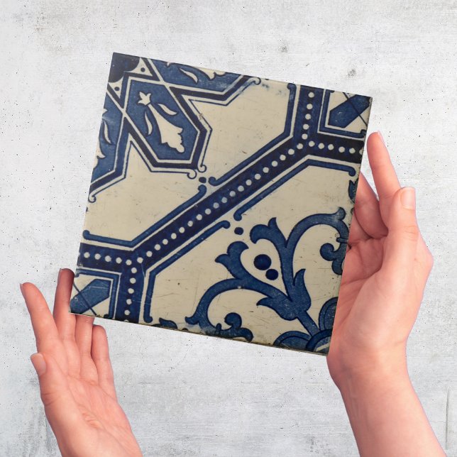 Repro Portugiesisch Blue Geometric Azulejos Tile Fliese (vintage azulejos Portuguese tiles on blue and white)