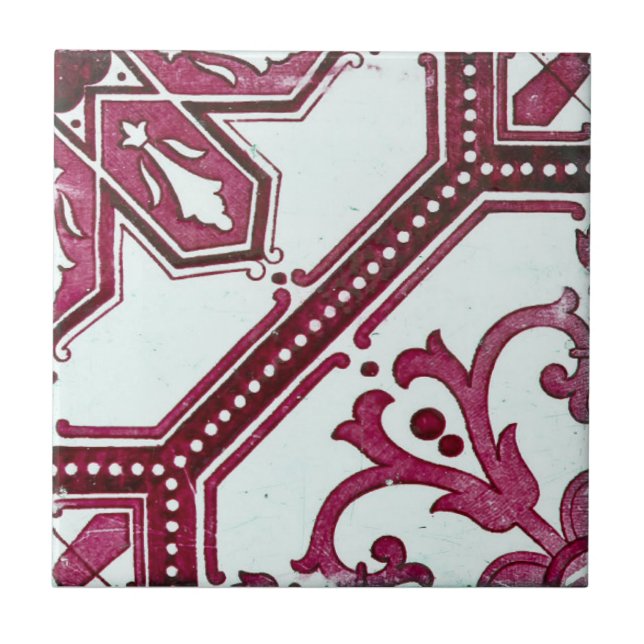 Repro Portugiesisch Burgundy Geometric Azulejos Ti Fliese (Vorderseite)