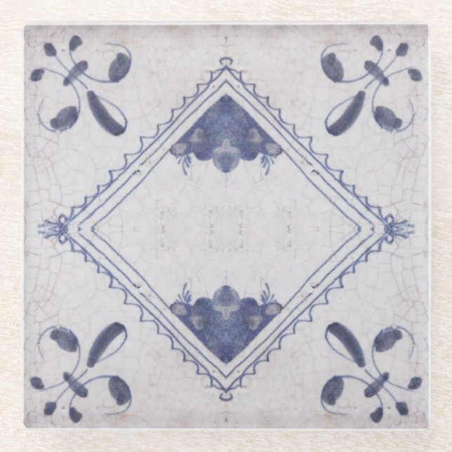 Repro Portugiesisch Floral Blue Azulejos Tile Glasuntersetzer (Vorderseite)