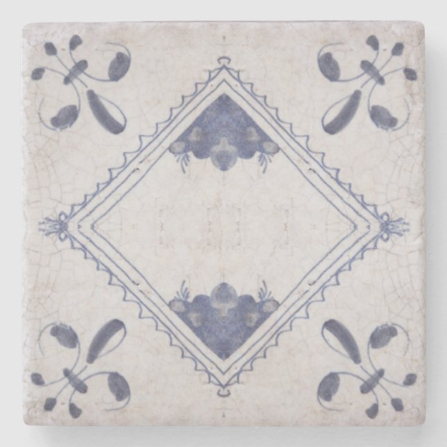 Repro Portugiesisch Floral Blue Azulejos Tile Steinuntersetzer (Vorderseite)