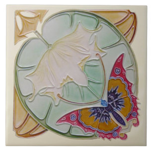 Repro seltene belgische Art Nouveau Butterfly Flor Fliese