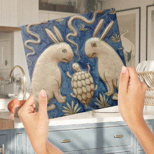 Repro Spanish Animal Rabbit Tortoise Blue Tile Fliese