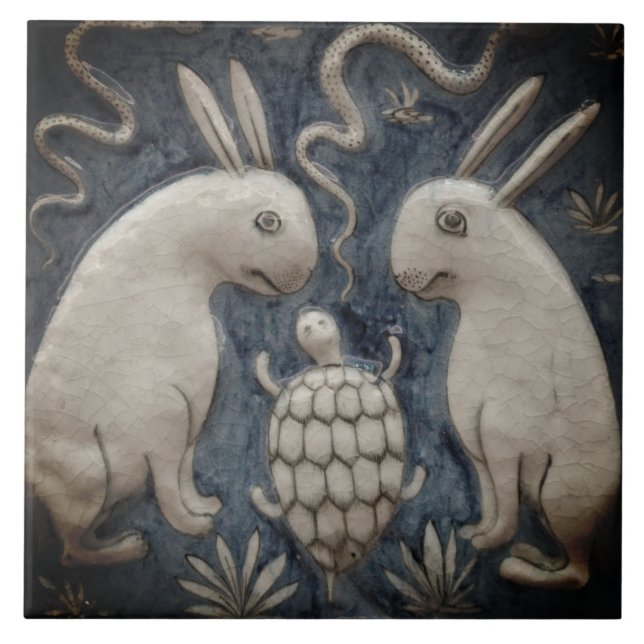 Repro Spanish Animal Rabbit Tortoise Gray Tile Fliese (Vorderseite)