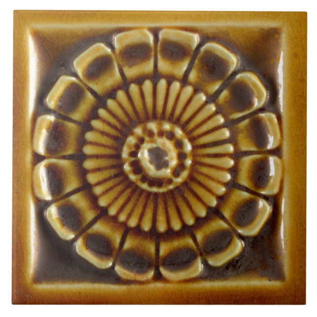 Repro Spanish Azulejos Mustard Floral Tile Fliese (Vorderseite)