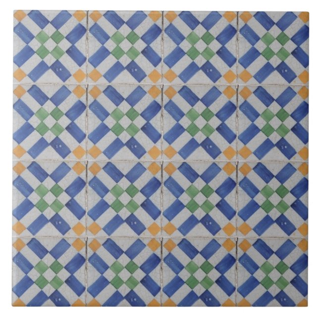 Repro Spanish Geometric Azulejos Blue Tile Fliese (Vorderseite)