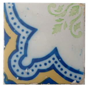 Repro Spanish Geometric Azulejos Blue Yellow Tile Fliese