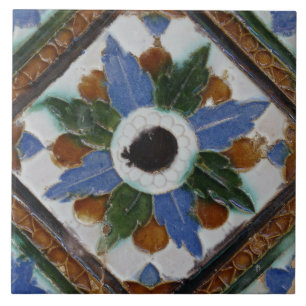 Repro Spanish Geometric Azulejos Floral Green Tile Fliese