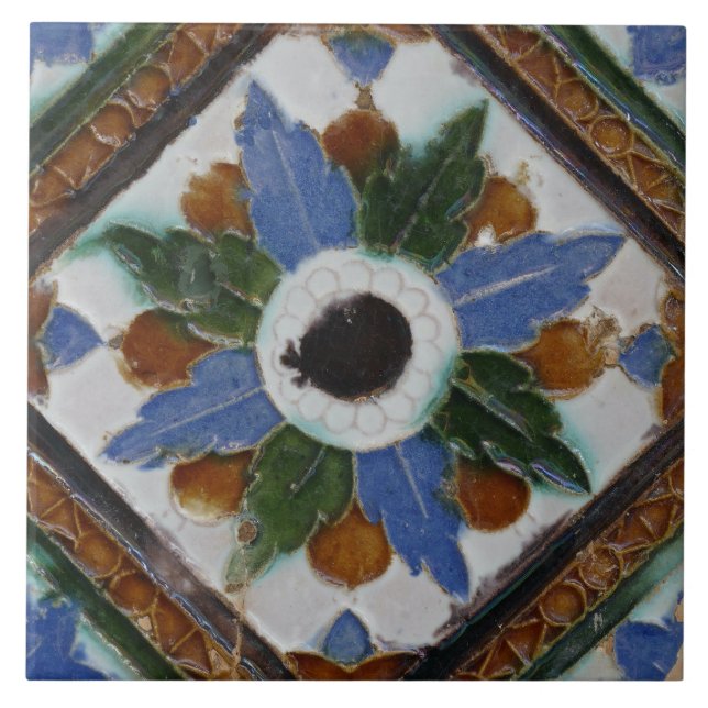 Repro Spanish Geometric Azulejos Floral Green Tile Fliese (Vorderseite)