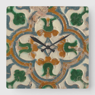 Repro Spanish Geometric Azulejos Floral Quadratische Wanduhr