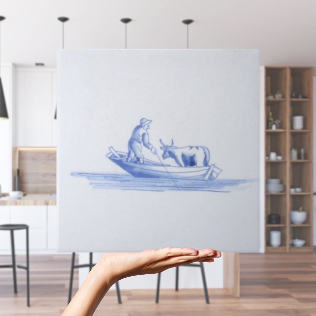 Repro Traditioneller Fischer auf dem Schiff Delft  Fliese (Repro Traditional Fisherman on Boat Delft Tile
)