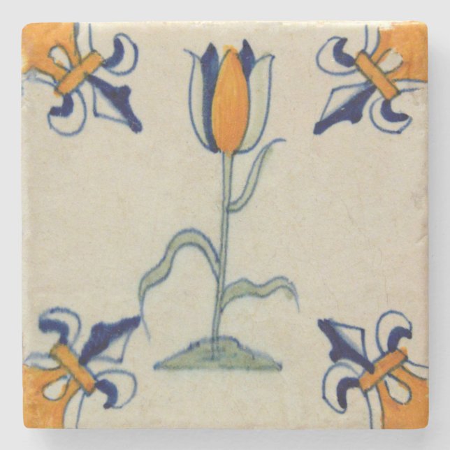 Repro Traditioneller Gelber Tulip Delft Tile Steinuntersetzer (Vorderseite)