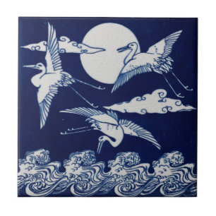 Repro-Victorian Minton-Fliese mit Störchen Mond Fliese