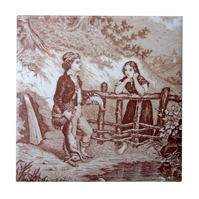 Repro Viktorianisch 1880 Sepia Tile "The Hunt" Fliese (Vorderseite)