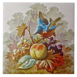 Repro Viktorianisch handbemalt Bird & Fruit Tile # Fliese