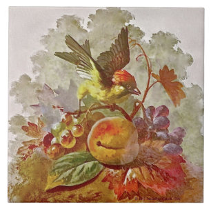Repro Viktorianisch handbemalt Bird & Fruit Tile # Fliese