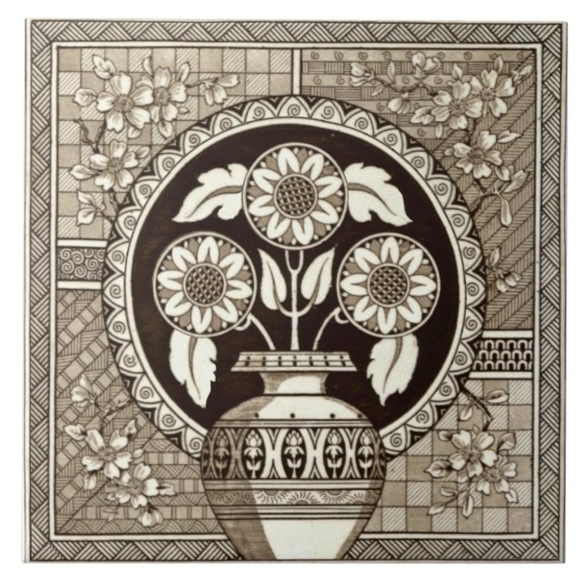 Repro Viktorianische Ästhetische Vase der Sonnenbl Fliese (Vorderseite)