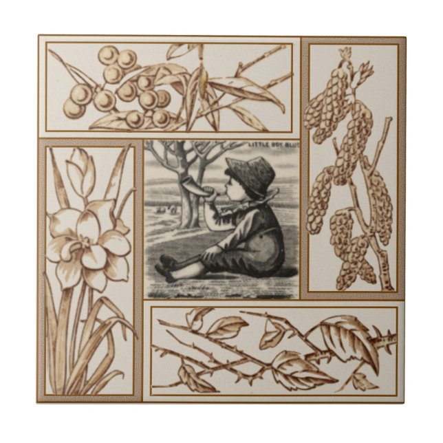 Repro Viktorianische Transferware "Little Boy Blue Fliese (Vorderseite)