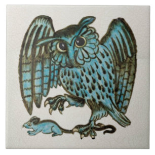 Repro Vintag 1880s De Morgan Blue Owl & Rat Fliese