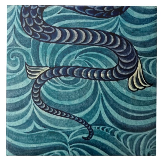 Repro Vintag Blue Seepferd De Morgan Fliese (Vorderseite)