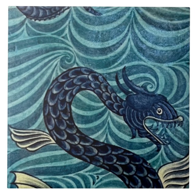 Repro Vintag Blue Seepferd De Morgan Fliese (Vorderseite)