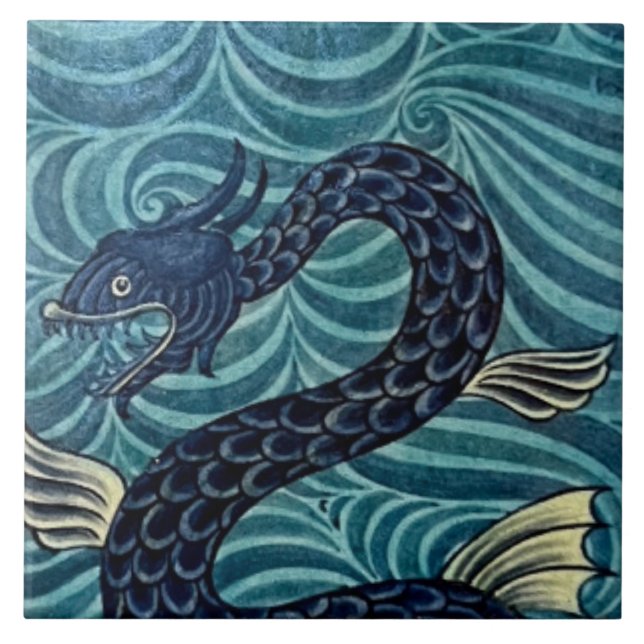 Repro Vintag Blue Seepferd De Morgan Fliese (Vorderseite)