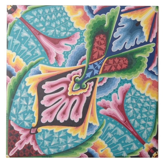 Repro Vintag farbige Regenbogengeometrie Fliese (Vorderseite)