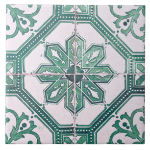 Repro Vintag Green und White Mallorca Tile Fliese