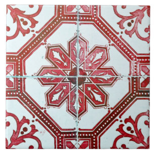 Repro Vintag Red and White Mallorca Tile Fliese
