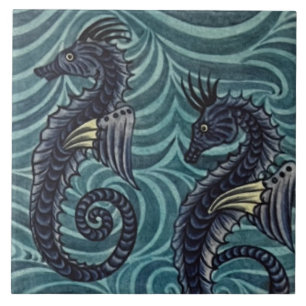 Repro Vintage Blue Seepferd De Morgan Fliesen