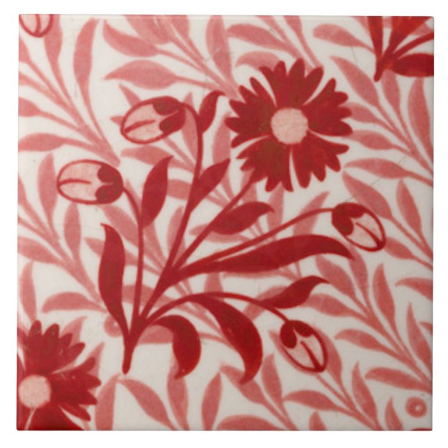Repro Vintage rote Blume De Morgan Fliese (Vorderseite)