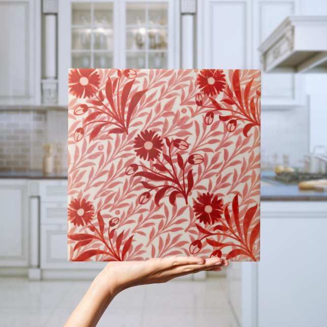 Repro Vintage rote Blume De Morgan Fliese (Repro Vintage red flowers De Morgan tiles
)
