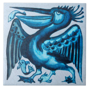 Repro von Original De Morgan Blue Pelican Bird Fliese