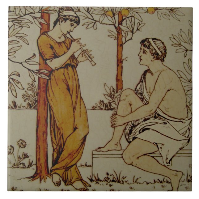Repro Wedgwood Neoklassische Orange Grotte Musiker Fliese (Vorderseite)