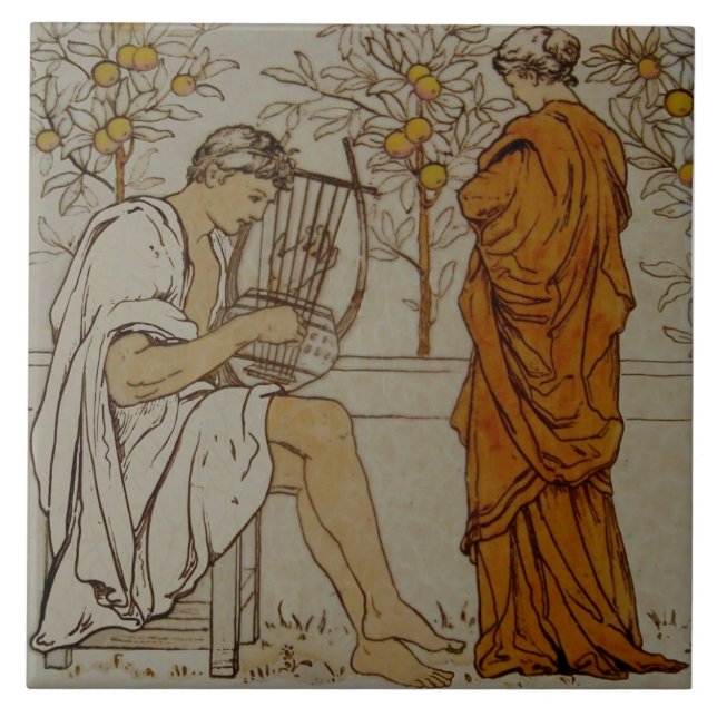 Repro Wedgwood Neoklassische Orange Grotte Musiker Fliese (Vorderseite)