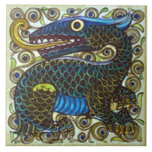 Repro Wm De Morgan farbiger Fun Drache Fliese