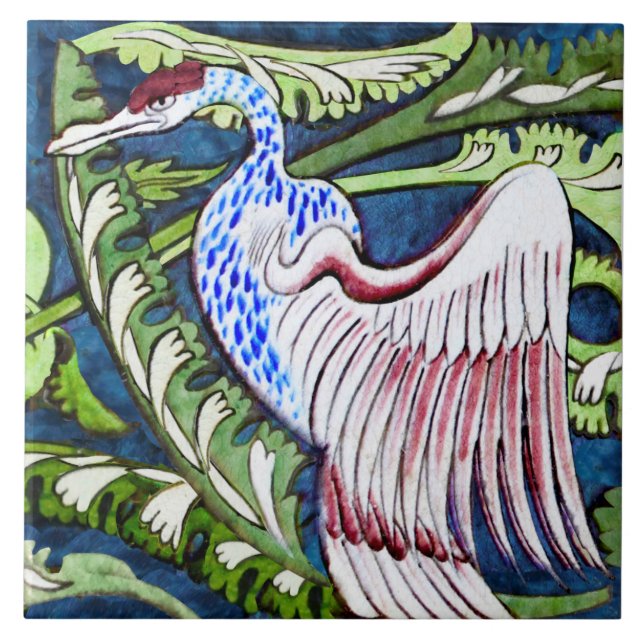 Repro Wm De Morgan Heron (Paare mit Goldadler) Fliese (Vorderseite)