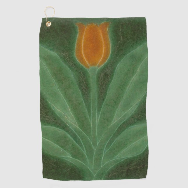 Repro Yellow Green Tulip Art Nouveau Golfhandtuch (Vorderseite)