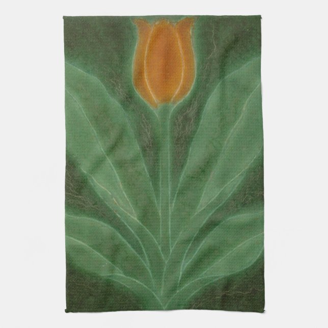 Repro Yellow Green Tulip Art Nouveau Tile Geschirrtuch (Vertikal)