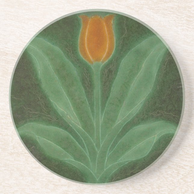 Repro Yellow Green Tulip Art Nouveau Tile Getränkeuntersetzer (Vorne)