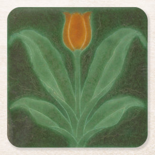 Repro Yellow Green Tulip Art Nouveau Tile Rechteckiger Pappuntersetzer