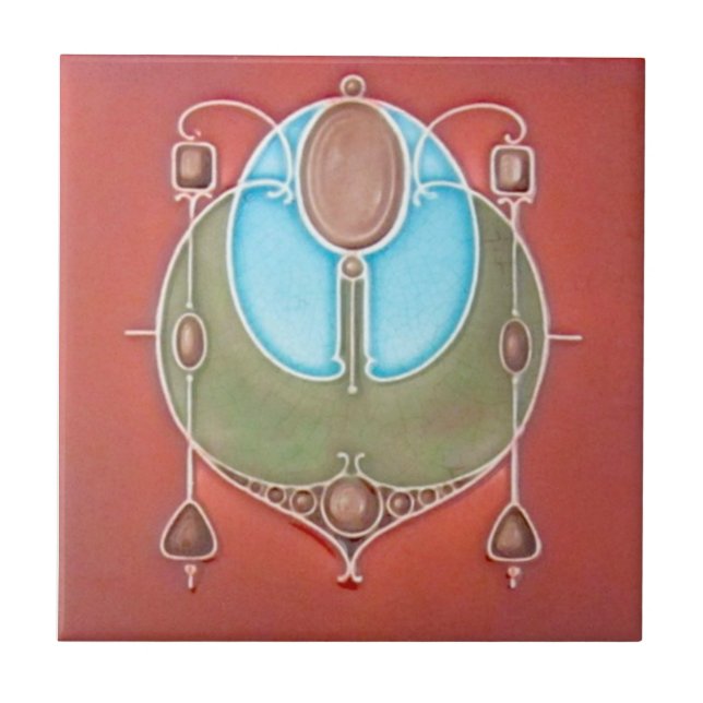 Reproduction 1905 Johnson Colorful Art Nouveau Fliese (Vorderseite)