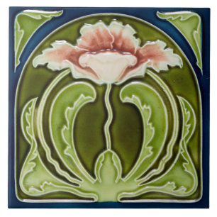 Reproduction Art Nouveau Pink Poppe auf grünem Ti Fliese