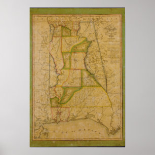 Reproduction Map of the Staat of Alabama 1820 Poster