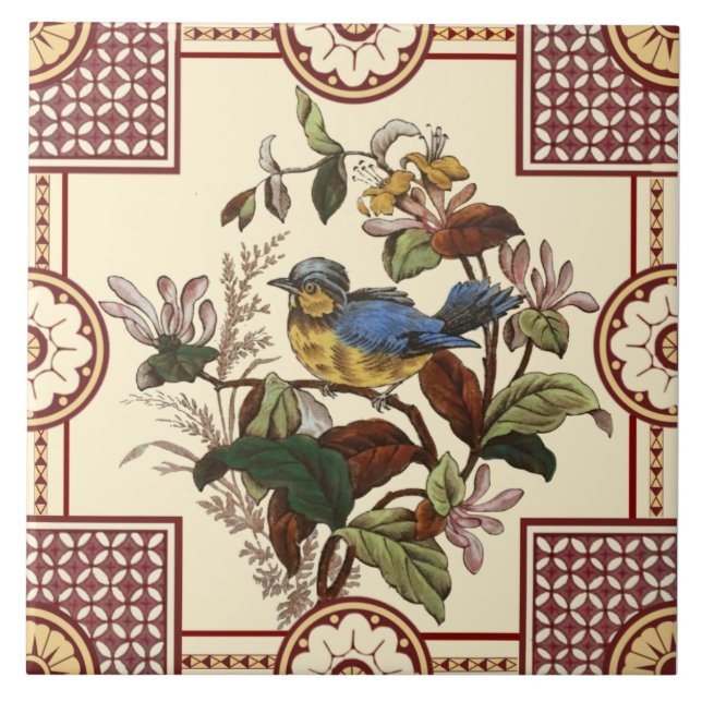 Reproduction Viktorianisch Aesthetic Bird & Blume Fliese (Vorderseite)