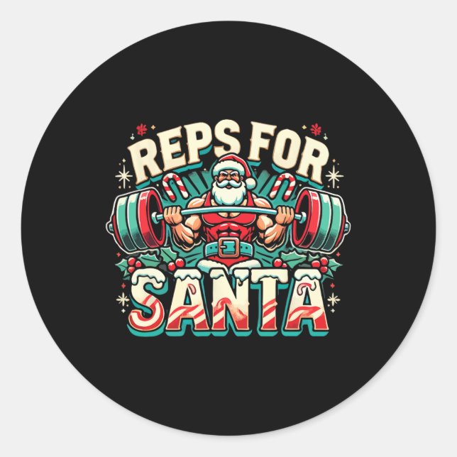 Reps For Santa – Funny Christmas Fitness Bodybuild Runder Aufkleber (Vorderseite)