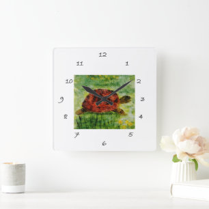 Reptil Animal Art Tortoise Quadratische Wanduhr