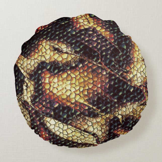 Reptil Leder gelblich und braun beige Flecken? Rundes Kissen (Rückseite)