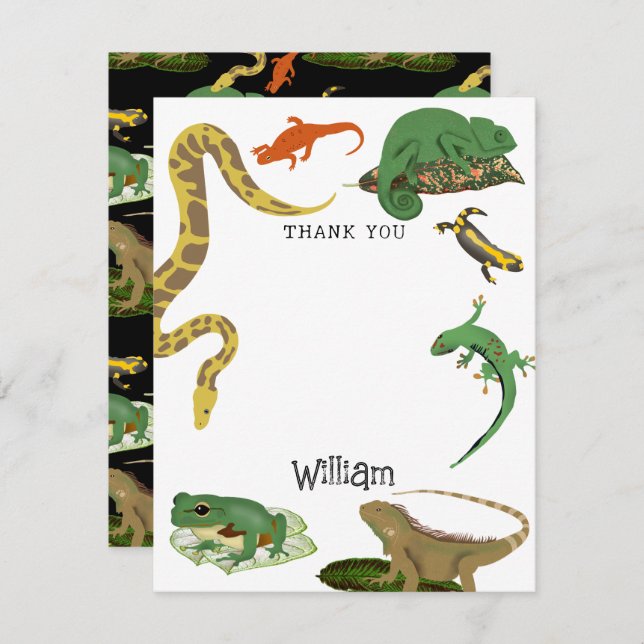 Reptil, Lizens und Amphibien Name der Kinder Dankeskarte (Vorne/Hinten)
