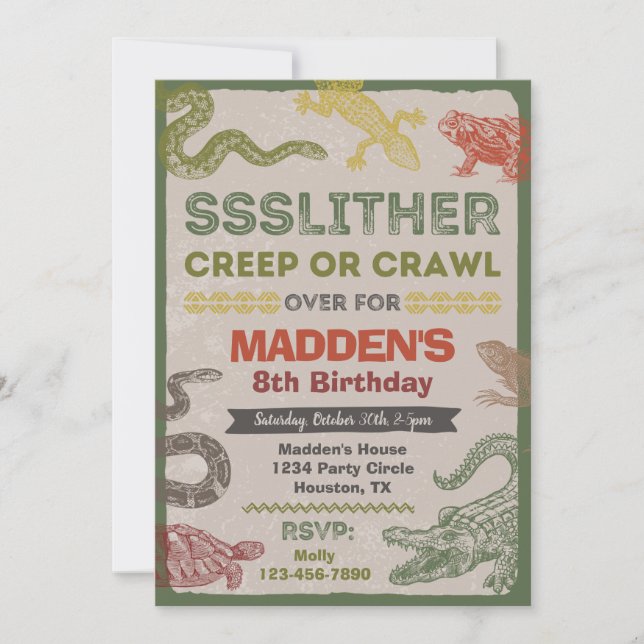 Reptile Birthday Einladung | Reptil-Party (Vorderseite)