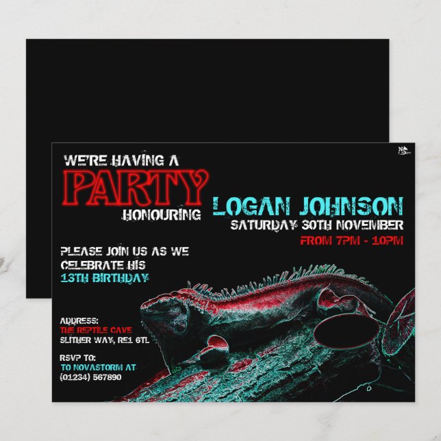 Reptile Birthday Party Einladungen (Vorne/Hinten)